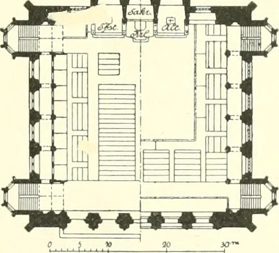 An illustration from Der Kirchenbau des Protestantismus von der Reformation bis zur Gegenwart, hrsg. von der Vereinigung Berliner Architekten, 1893, leaf 209