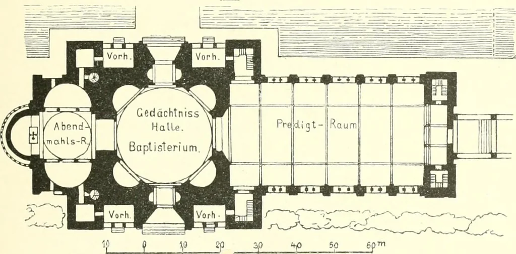 An illustration from Der Kirchenbau des Protestantismus von der Reformation bis zur Gegenwart, hrsg. von der Vereinigung Berliner Architekten, 1893, leaf 217