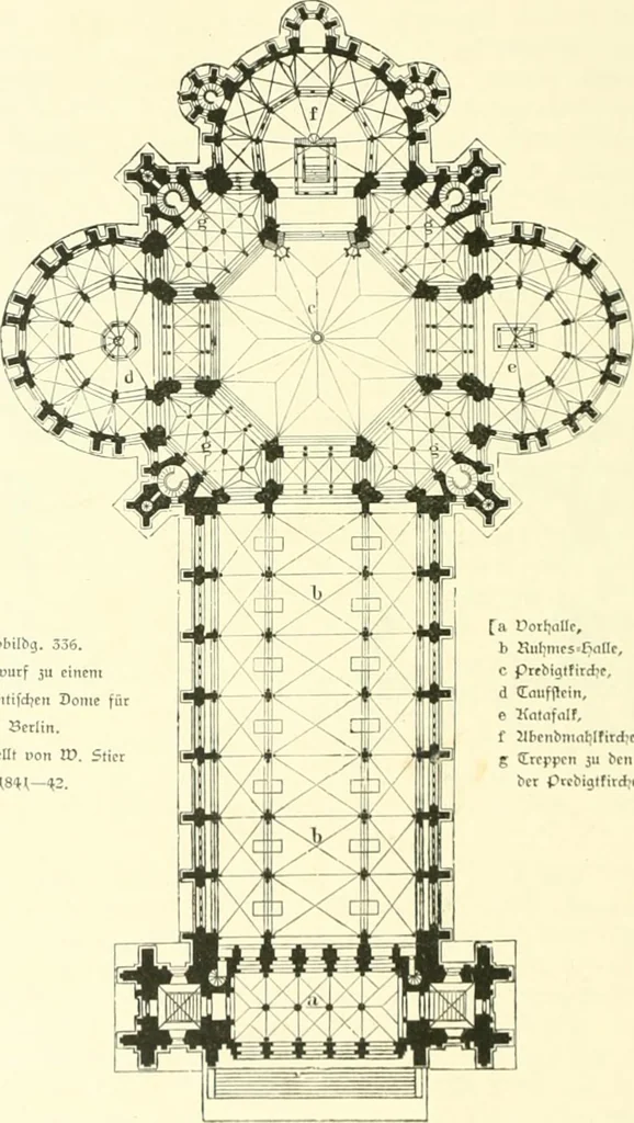 An illustration from Der Kirchenbau des Protestantismus von der Reformation bis zur Gegenwart, hrsg. von der Vereinigung Berliner Architekten, 1893, leaf 218