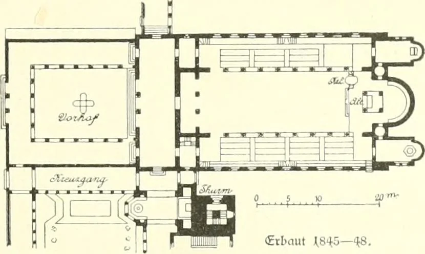 An illustration from Der Kirchenbau des Protestantismus von der Reformation bis zur Gegenwart, hrsg. von der Vereinigung Berliner Architekten, 1893, leaf 221
