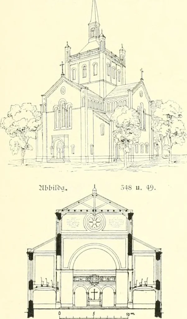 An illustration from Der Kirchenbau des Protestantismus von der Reformation bis zur Gegenwart, hrsg. von der Vereinigung Berliner Architekten, 1893, leaf 227