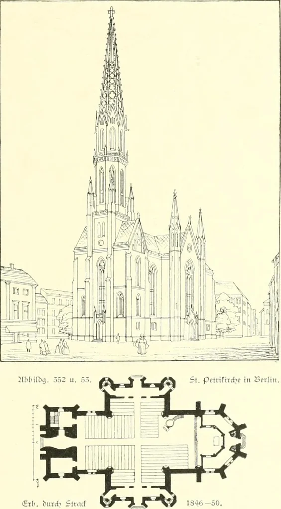 An illustration from Der Kirchenbau des Protestantismus von der Reformation bis zur Gegenwart, hrsg. von der Vereinigung Berliner Architekten, 1893, leaf 229