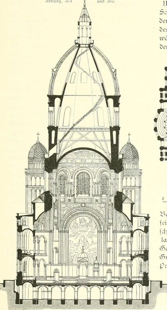 An illustration from Der Kirchenbau des Protestantismus von der Reformation bis zur Gegenwart, hrsg. von der Vereinigung Berliner Architekten, 1893, leaf 239