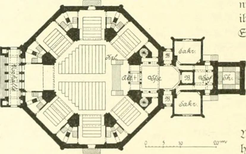 An illustration from Der Kirchenbau des Protestantismus von der Reformation bis zur Gegenwart, hrsg. von der Vereinigung Berliner Architekten, 1893, leaf 242