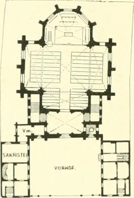 An illustration from Der Kirchenbau des Protestantismus von der Reformation bis zur Gegenwart, hrsg. von der Vereinigung Berliner Architekten, 1893, leaf 244