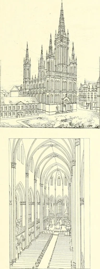 An illustration from Der Kirchenbau des Protestantismus von der Reformation bis zur Gegenwart, hrsg. von der Vereinigung Berliner Architekten, 1893, leaf 249