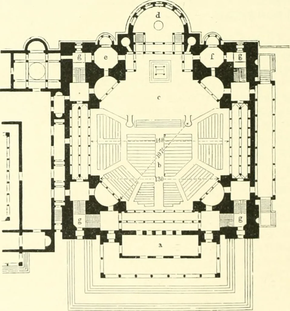 An illustration from Der Kirchenbau des Protestantismus von der Reformation bis zur Gegenwart, hrsg. von der Vereinigung Berliner Architekten, 1893, leaf 258