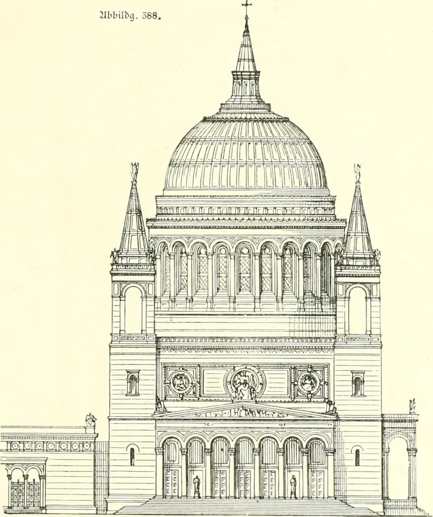 An illustration from Der Kirchenbau des Protestantismus von der Reformation bis zur Gegenwart, hrsg. von der Vereinigung Berliner Architekten, 1893, leaf 259