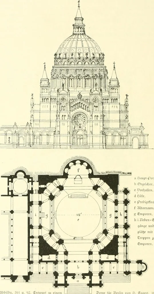 An illustration from Der Kirchenbau des Protestantismus von der Reformation bis zur Gegenwart, hrsg. von der Vereinigung Berliner Architekten, 1893, leaf 262
