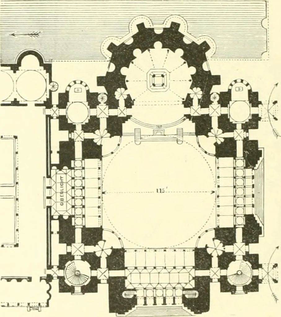An illustration from Der Kirchenbau des Protestantismus von der Reformation bis zur Gegenwart, hrsg. von der Vereinigung Berliner Architekten, 1893, leaf 264