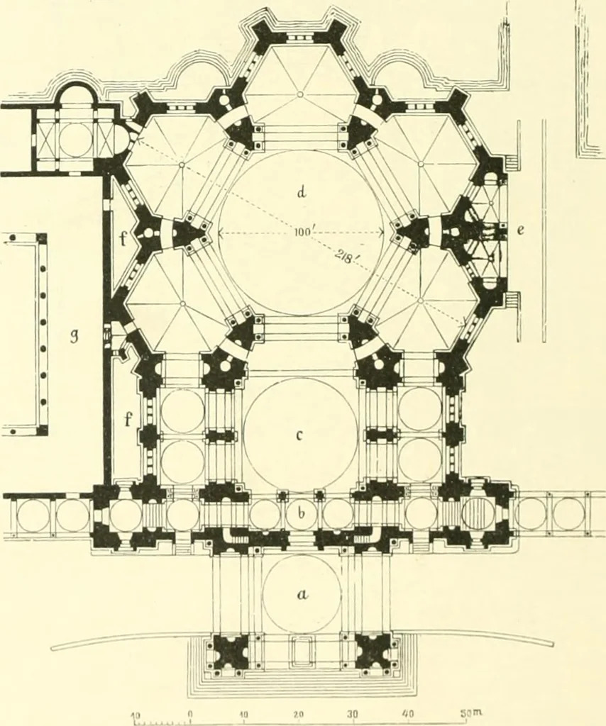 An illustration from Der Kirchenbau des Protestantismus von der Reformation bis zur Gegenwart, hrsg. von der Vereinigung Berliner Architekten, 1893, leaf 270