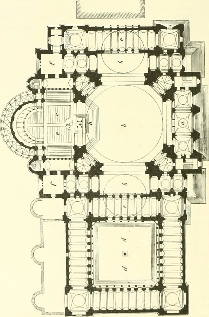 An illustration from Der Kirchenbau des Protestantismus von der Reformation bis zur Gegenwart, hrsg. von der Vereinigung Berliner Architekten, 1893, leaf 272