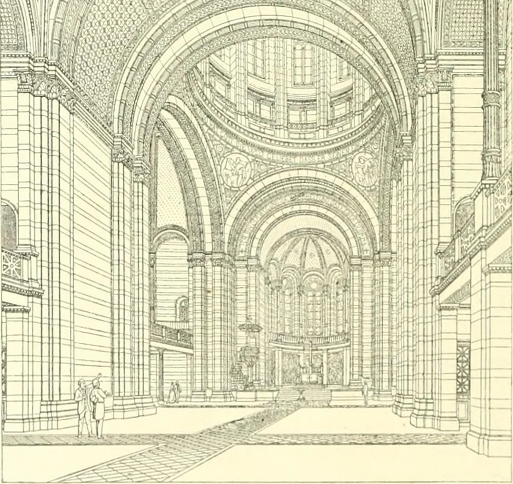 An illustration from Der Kirchenbau des Protestantismus von der Reformation bis zur Gegenwart, hrsg. von der Vereinigung Berliner Architekten, 1893, leaf 276