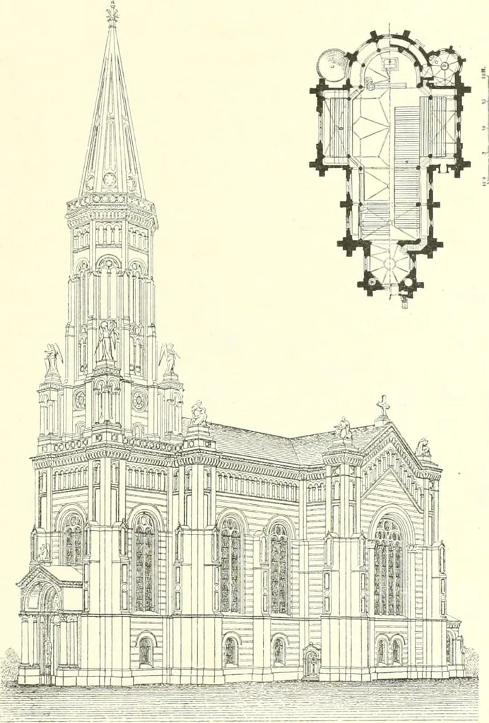 An illustration from Der Kirchenbau des Protestantismus von der Reformation bis zur Gegenwart, hrsg. von der Vereinigung Berliner Architekten, 1893, leaf 277
