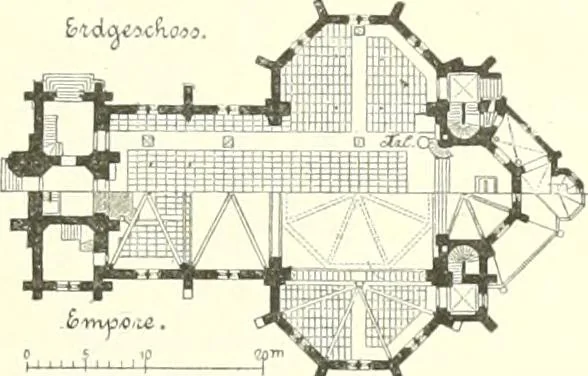 An illustration from Der Kirchenbau des Protestantismus von der Reformation bis zur Gegenwart, hrsg. von der Vereinigung Berliner Architekten, 1893, leaf 279