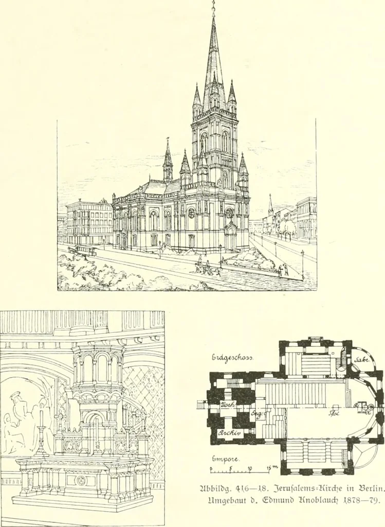 An illustration from Der Kirchenbau des Protestantismus von der Reformation bis zur Gegenwart, hrsg. von der Vereinigung Berliner Architekten, 1893, leaf 281