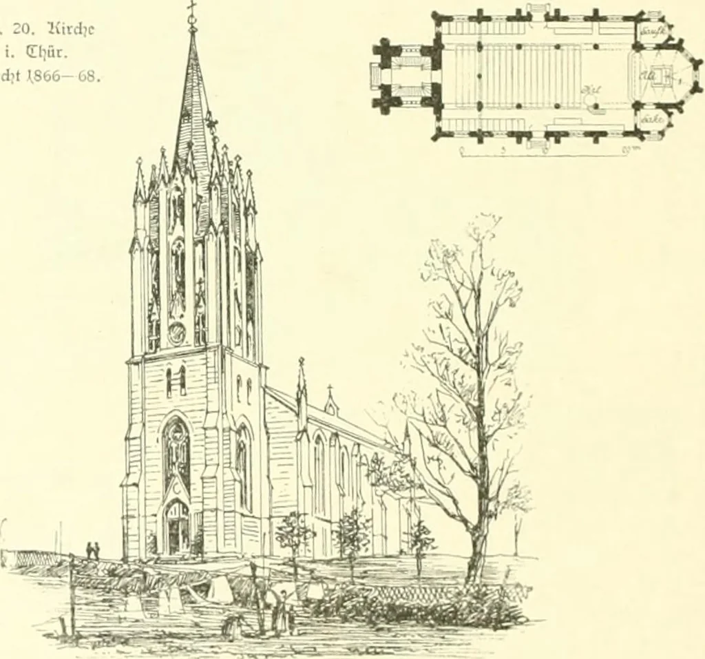 An illustration from Der Kirchenbau des Protestantismus von der Reformation bis zur Gegenwart, hrsg. von der Vereinigung Berliner Architekten, 1893, leaf 282