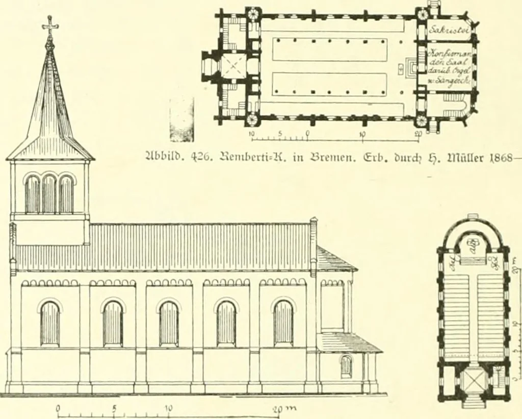 An illustration from Der Kirchenbau des Protestantismus von der Reformation bis zur Gegenwart, hrsg. von der Vereinigung Berliner Architekten, 1893, leaf 284