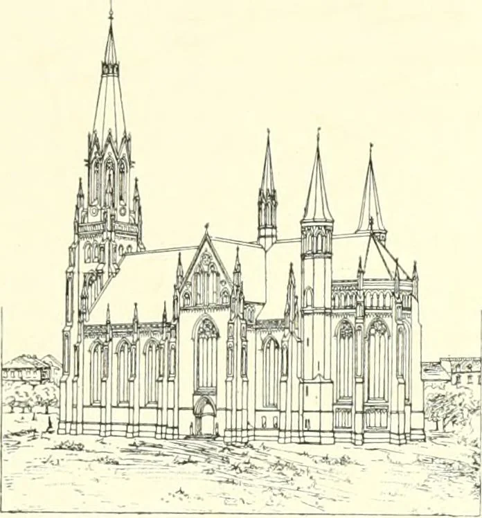 An illustration from Der Kirchenbau des Protestantismus von der Reformation bis zur Gegenwart, hrsg. von der Vereinigung Berliner Architekten, 1893, leaf 285