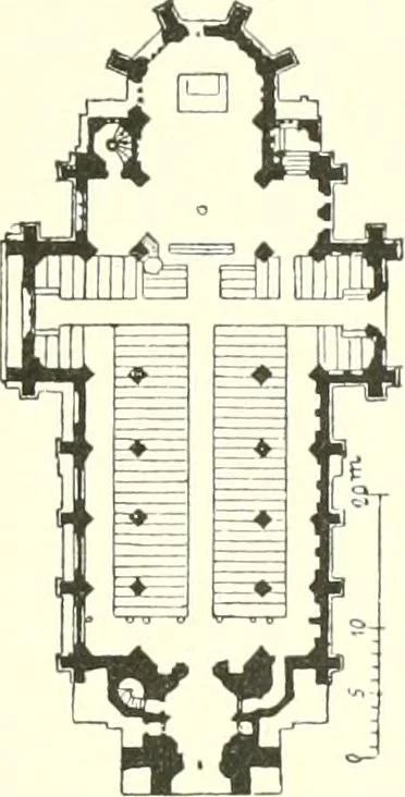 An illustration from Der Kirchenbau des Protestantismus von der Reformation bis zur Gegenwart, hrsg. von der Vereinigung Berliner Architekten, 1893, leaf 285