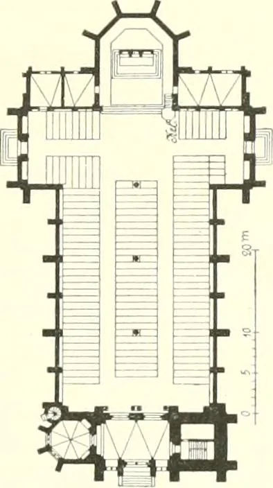 An illustration from Der Kirchenbau des Protestantismus von der Reformation bis zur Gegenwart, hrsg. von der Vereinigung Berliner Architekten, 1893, leaf 285