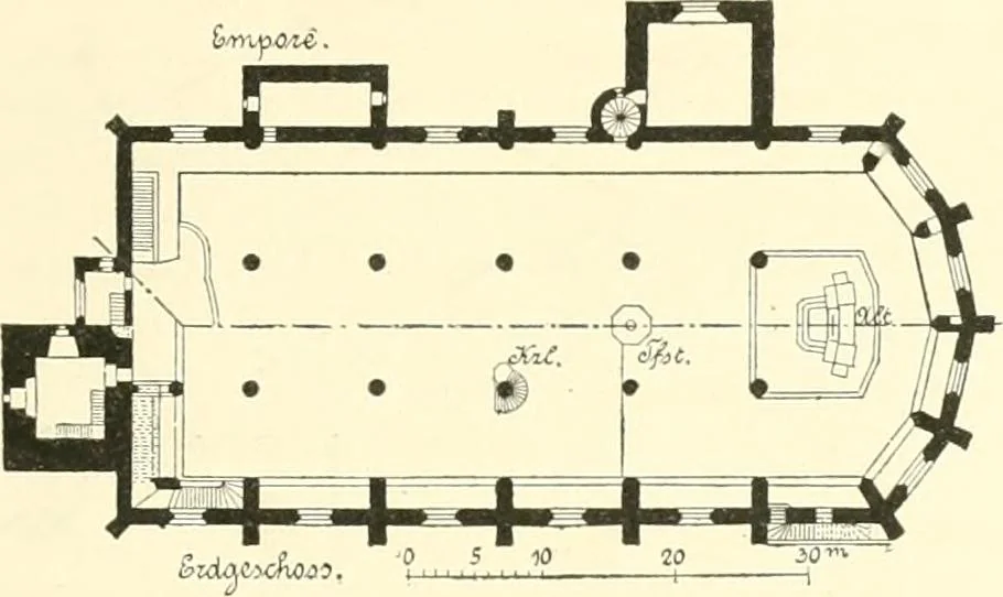 An illustration from Der Kirchenbau des Protestantismus von der Reformation bis zur Gegenwart, hrsg. von der Vereinigung Berliner Architekten, 1893, leaf 29