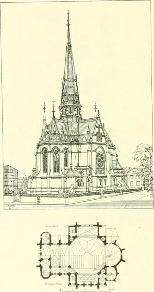 An illustration from Der Kirchenbau des Protestantismus von der Reformation bis zur Gegenwart, hrsg. von der Vereinigung Berliner Architekten, 1893, leaf 290