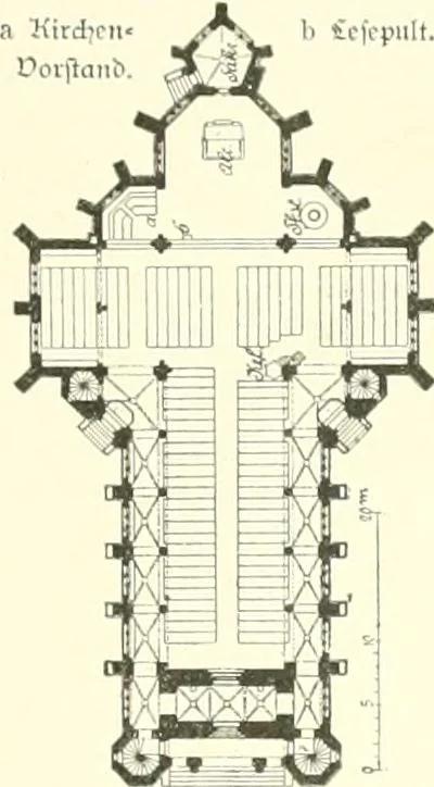 An illustration from Der Kirchenbau des Protestantismus von der Reformation bis zur Gegenwart, hrsg. von der Vereinigung Berliner Architekten, 1893, leaf 293