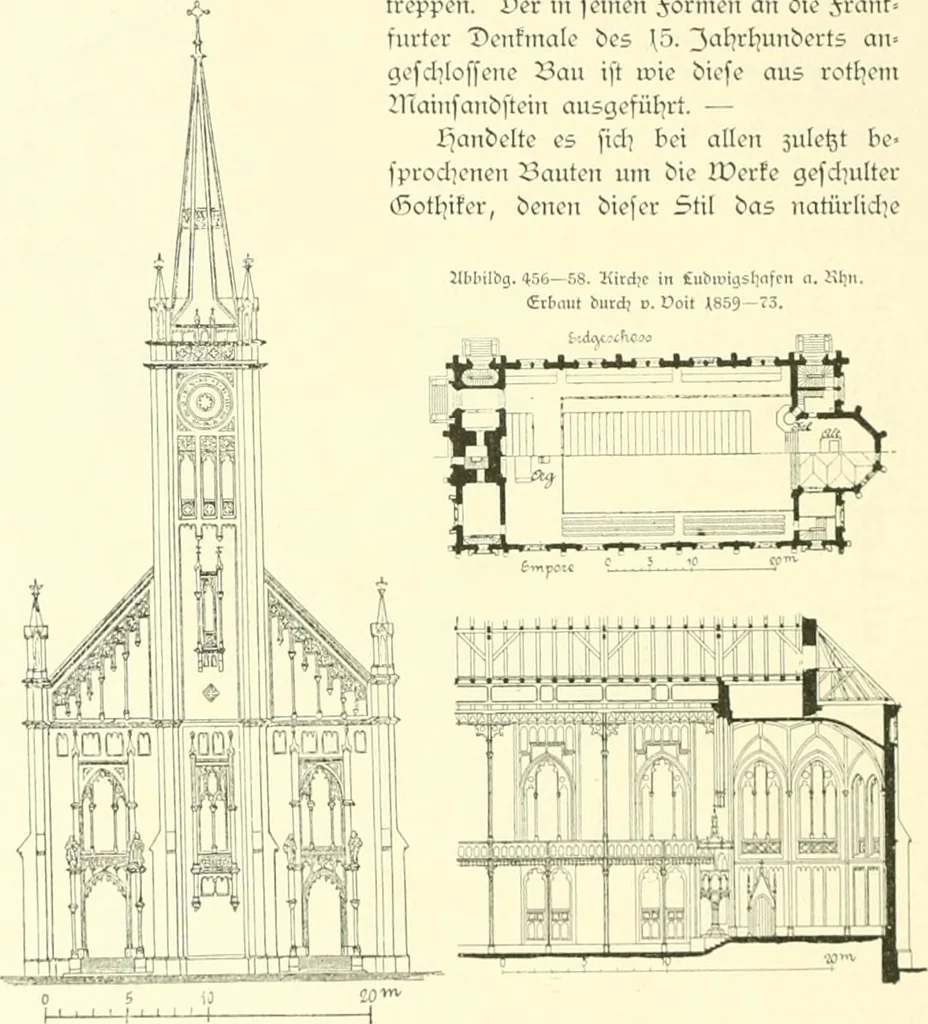 An illustration from Der Kirchenbau des Protestantismus von der Reformation bis zur Gegenwart, hrsg. von der Vereinigung Berliner Architekten, 1893, leaf 296