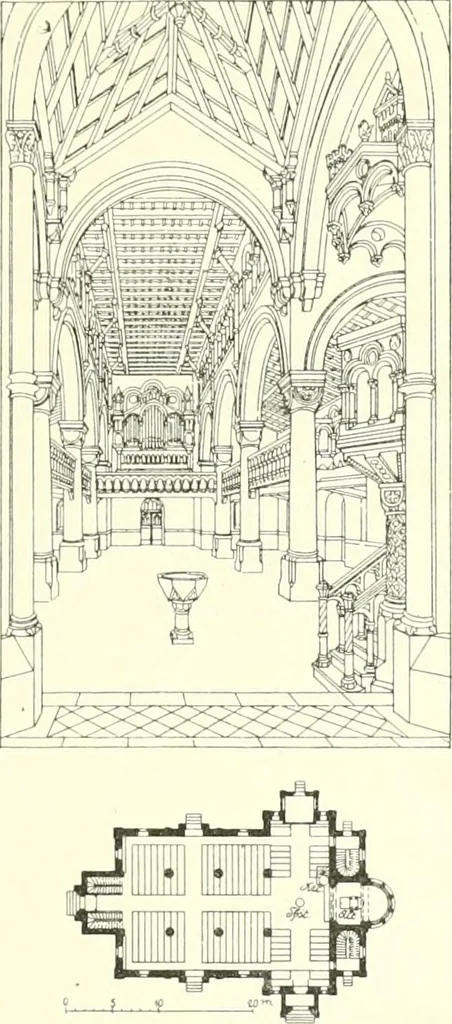 An illustration from Der Kirchenbau des Protestantismus von der Reformation bis zur Gegenwart, hrsg. von der Vereinigung Berliner Architekten, 1893, leaf 299