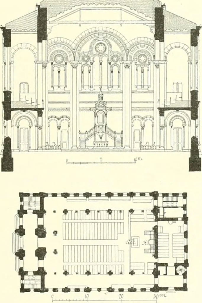 An illustration from Der Kirchenbau des Protestantismus von der Reformation bis zur Gegenwart, hrsg. von der Vereinigung Berliner Architekten, 1893, leaf 303