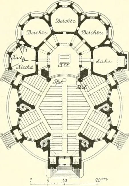 An illustration from Der Kirchenbau des Protestantismus von der Reformation bis zur Gegenwart, hrsg. von der Vereinigung Berliner Architekten, 1893, leaf 305