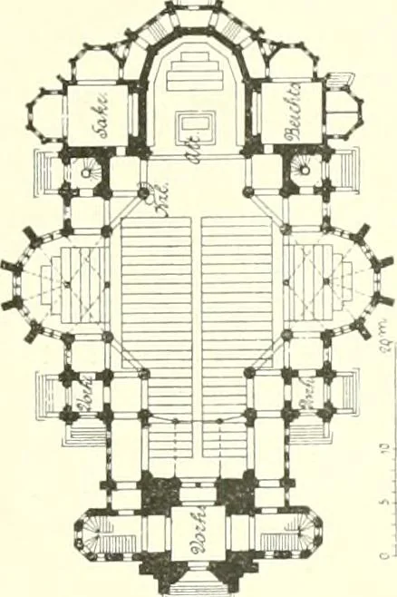 An illustration from Der Kirchenbau des Protestantismus von der Reformation bis zur Gegenwart, hrsg. von der Vereinigung Berliner Architekten, 1893, leaf 305