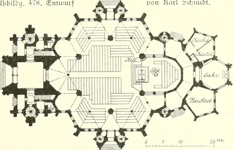 An illustration from Der Kirchenbau des Protestantismus von der Reformation bis zur Gegenwart, hrsg. von der Vereinigung Berliner Architekten, 1893, leaf 305