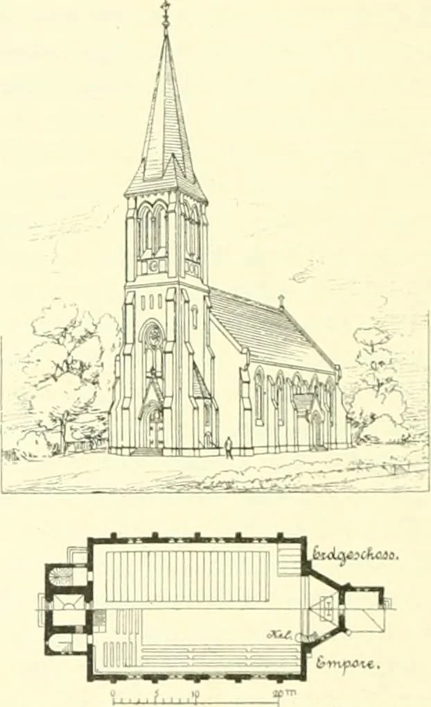 An illustration from Der Kirchenbau des Protestantismus von der Reformation bis zur Gegenwart, hrsg. von der Vereinigung Berliner Architekten, 1893, leaf 314