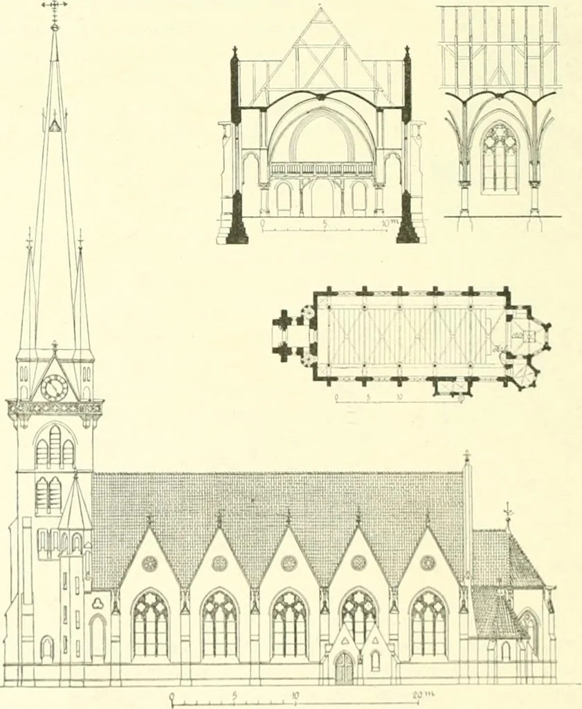 An illustration from Der Kirchenbau des Protestantismus von der Reformation bis zur Gegenwart, hrsg. von der Vereinigung Berliner Architekten, 1893, leaf 318
