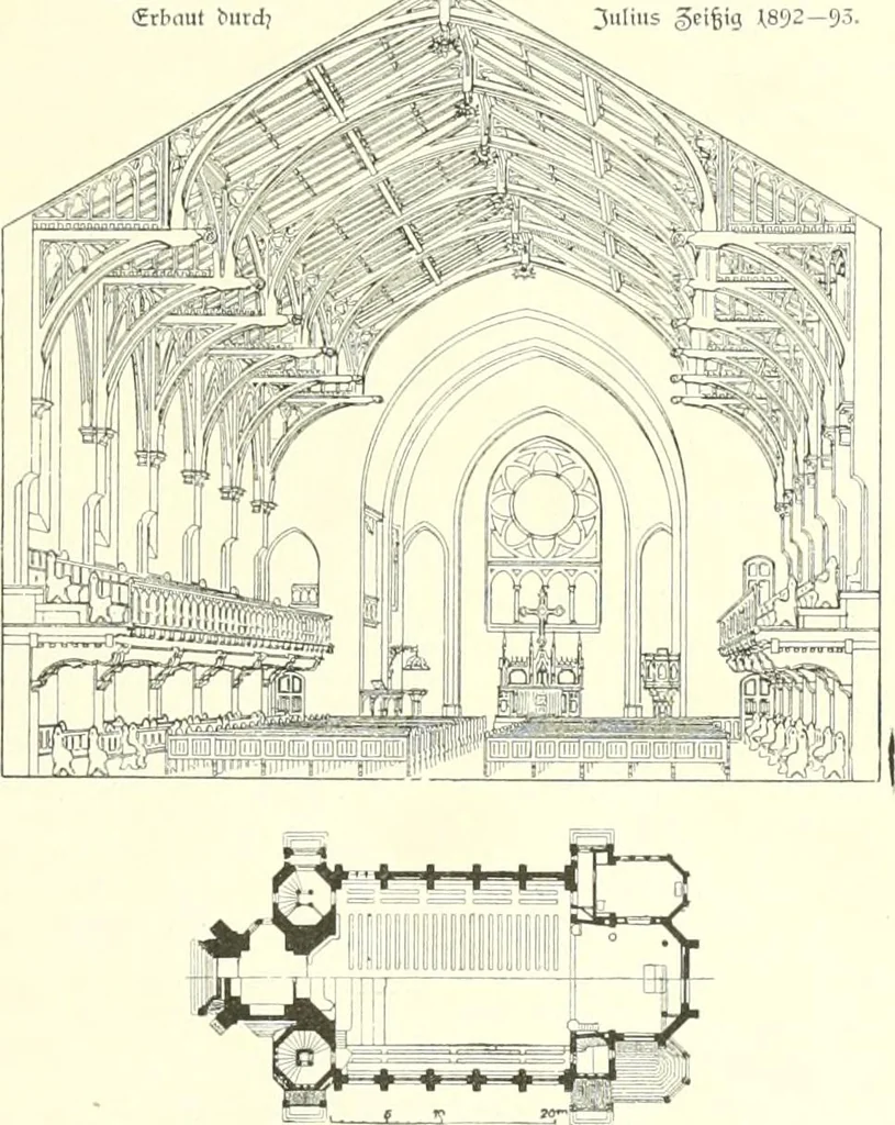An illustration from Der Kirchenbau des Protestantismus von der Reformation bis zur Gegenwart, hrsg. von der Vereinigung Berliner Architekten, 1893, leaf 323