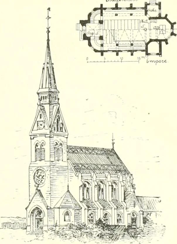 An illustration from Der Kirchenbau des Protestantismus von der Reformation bis zur Gegenwart, hrsg. von der Vereinigung Berliner Architekten, 1893, leaf 325