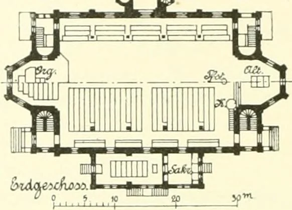 An illustration from Der Kirchenbau des Protestantismus von der Reformation bis zur Gegenwart, hrsg. von der Vereinigung Berliner Architekten, 1893, leaf 326