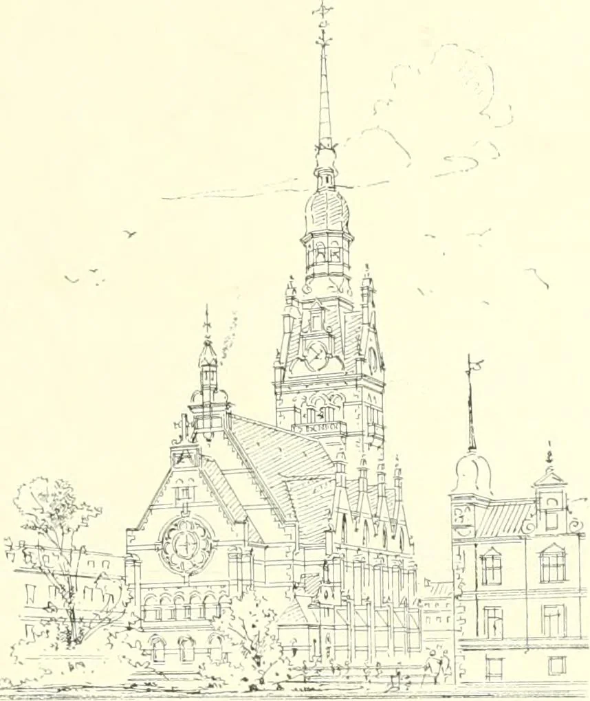 An illustration from Der Kirchenbau des Protestantismus von der Reformation bis zur Gegenwart, hrsg. von der Vereinigung Berliner Architekten, 1893, leaf 329