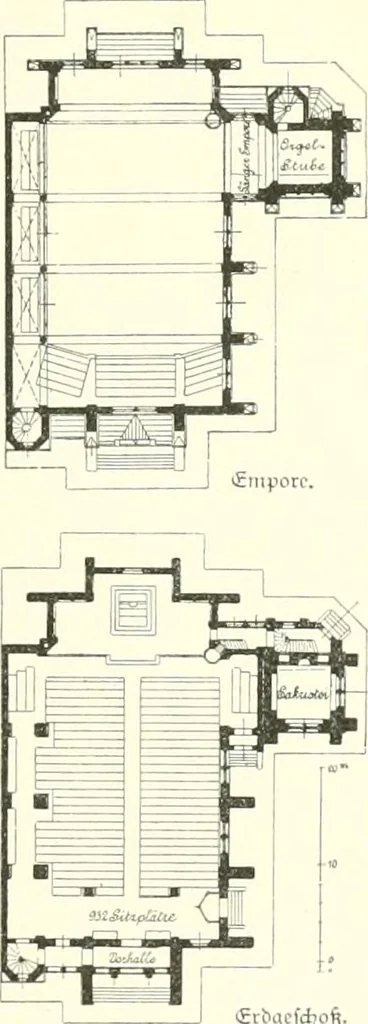 An illustration from Der Kirchenbau des Protestantismus von der Reformation bis zur Gegenwart, hrsg. von der Vereinigung Berliner Architekten, 1893, leaf 337