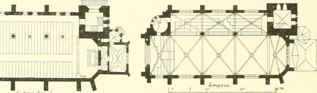 An illustration from Der Kirchenbau des Protestantismus von der Reformation bis zur Gegenwart, hrsg. von der Vereinigung Berliner Architekten, 1893, leaf 338