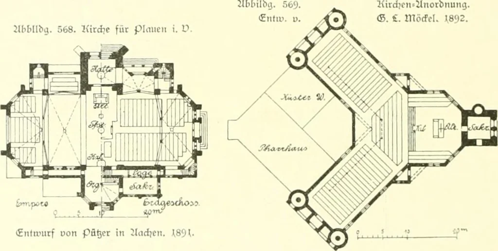 An illustration from Der Kirchenbau des Protestantismus von der Reformation bis zur Gegenwart, hrsg. von der Vereinigung Berliner Architekten, 1893, leaf 342
