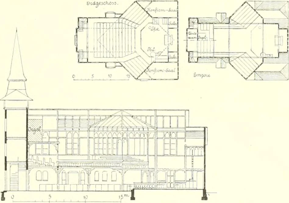 An illustration from Der Kirchenbau des Protestantismus von der Reformation bis zur Gegenwart, hrsg. von der Vereinigung Berliner Architekten, 1893, leaf 343
