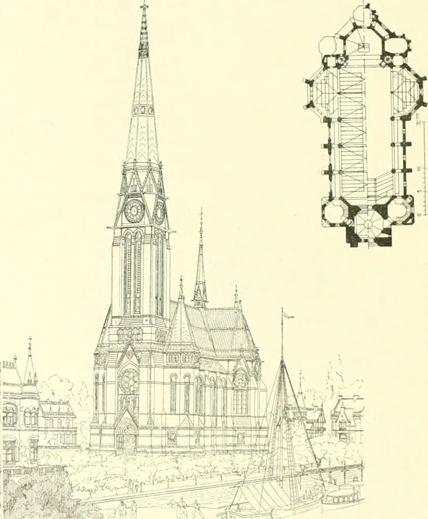 An illustration from Der Kirchenbau des Protestantismus von der Reformation bis zur Gegenwart, hrsg. von der Vereinigung Berliner Architekten, 1893, leaf 346