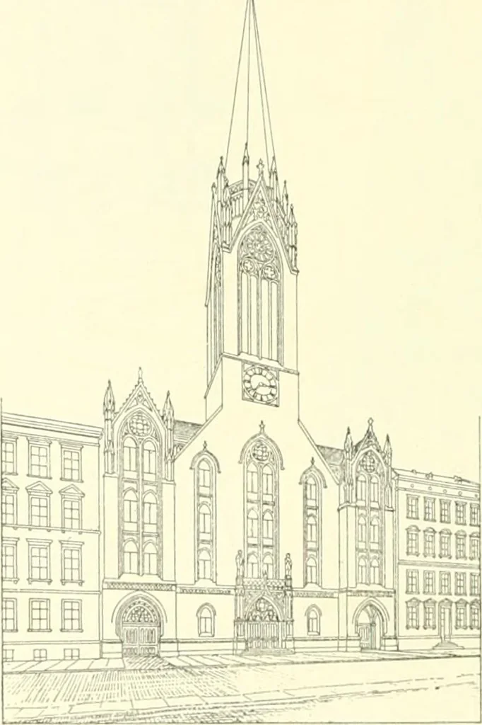 An illustration from Der Kirchenbau des Protestantismus von der Reformation bis zur Gegenwart, hrsg. von der Vereinigung Berliner Architekten, 1893, leaf 350