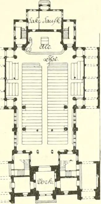 An illustration from Der Kirchenbau des Protestantismus von der Reformation bis zur Gegenwart, hrsg. von der Vereinigung Berliner Architekten, 1893, leaf 351