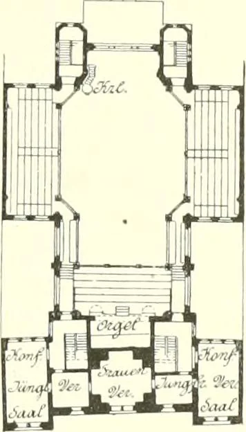 An illustration from Der Kirchenbau des Protestantismus von der Reformation bis zur Gegenwart, hrsg. von der Vereinigung Berliner Architekten, 1893, leaf 351