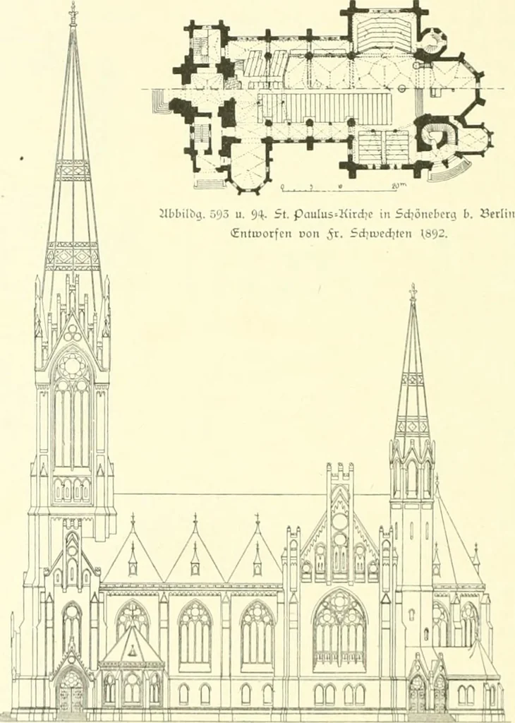 An illustration from Der Kirchenbau des Protestantismus von der Reformation bis zur Gegenwart, hrsg. von der Vereinigung Berliner Architekten, 1893, leaf 352