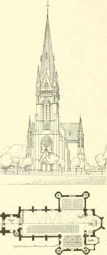 An illustration from Der Kirchenbau des Protestantismus von der Reformation bis zur Gegenwart, hrsg. von der Vereinigung Berliner Architekten, 1893, leaf 354